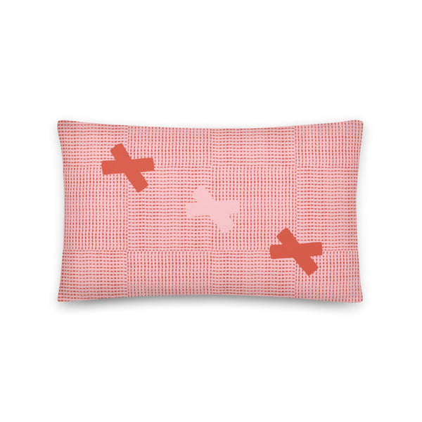 America Country Sofa Pink Cushion Throw Pillow with an orange and pink woven fabric effect design featuring a small number of orange and pink patches
