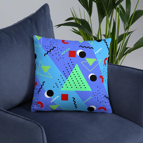 Azure Blue Retro Abstract Memphis Style sofa cushion or throw pillow