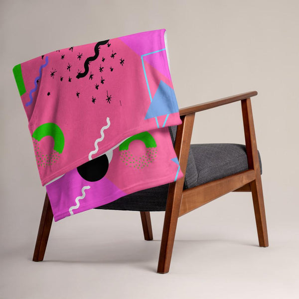 Pink Retro Abstract Memphis Style patterned throw blanket