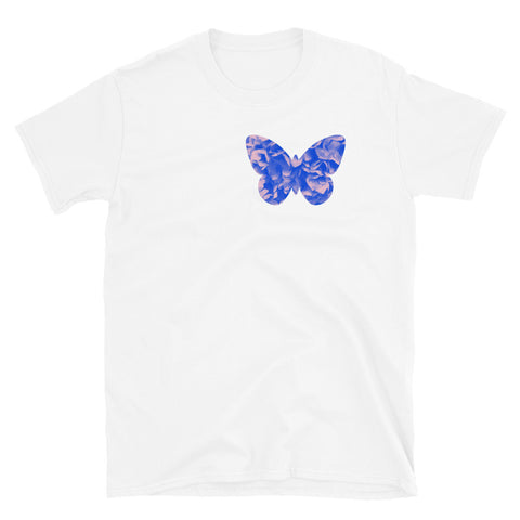 Blue floral butterfly pictures t-shirt in white