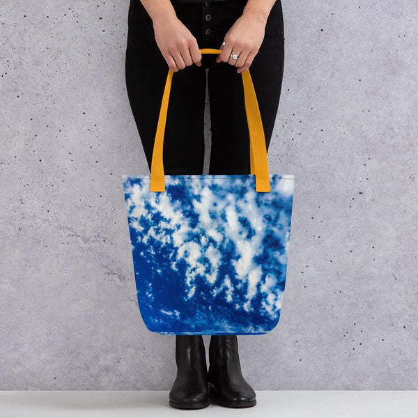 Azure Mackerel Sky tote bag with yellow handle