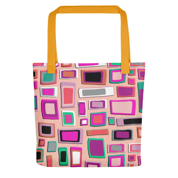Pink mid-century geometric design tote bag