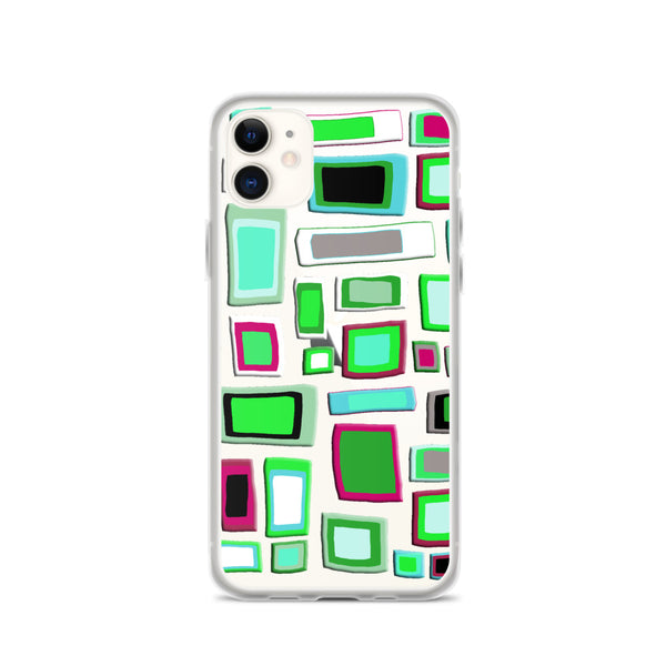 iPhone Case | Colorful Squares and Rectangles Green Pattern