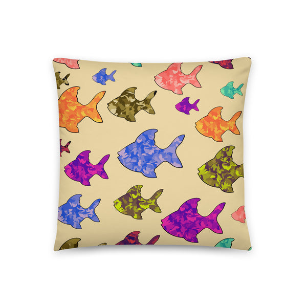 Rainbow Fishes with Sunrise Background - Basic Cushion or Pillow