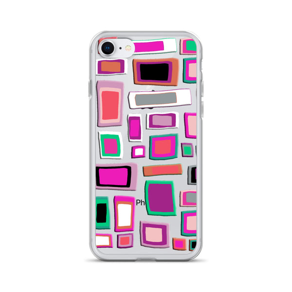 iPhone Case | Colorful Squares and Rectangles Pink Pattern