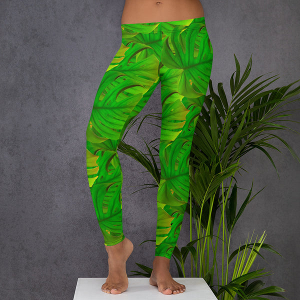 Green monstera patterned leggings