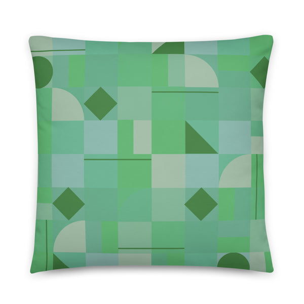 Emerald Mid Century Modern Shapes sofa cushion or throw pillow with a muted green geometric pattern design