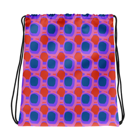 Pink Blue Orange Retro Abstract design drawstring bag