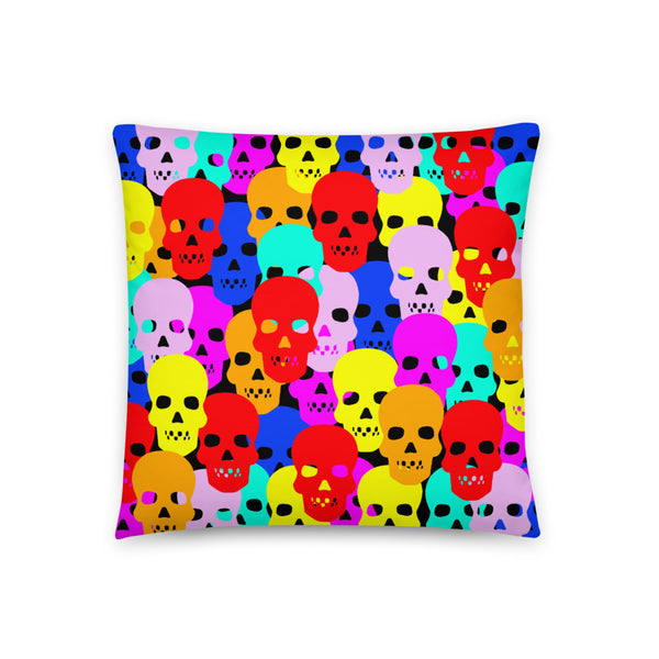 Rainbow skulls basic cushion or pillow in black