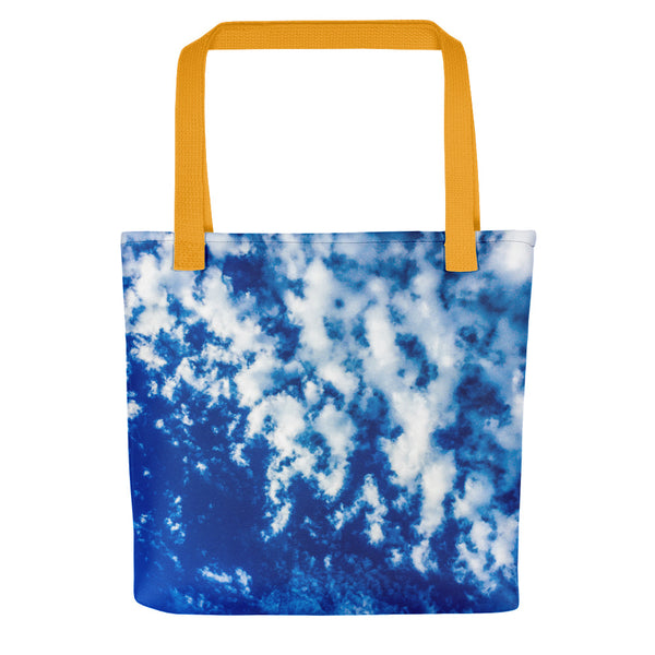 Azure Mackerel Sky tote bag with yellow handle