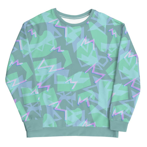 90s Memphis Vaporwave style sweatshirt jumper in blue, green, turquoise and pink on this retro style patterned sweatshirt sweater by BillingtonPix