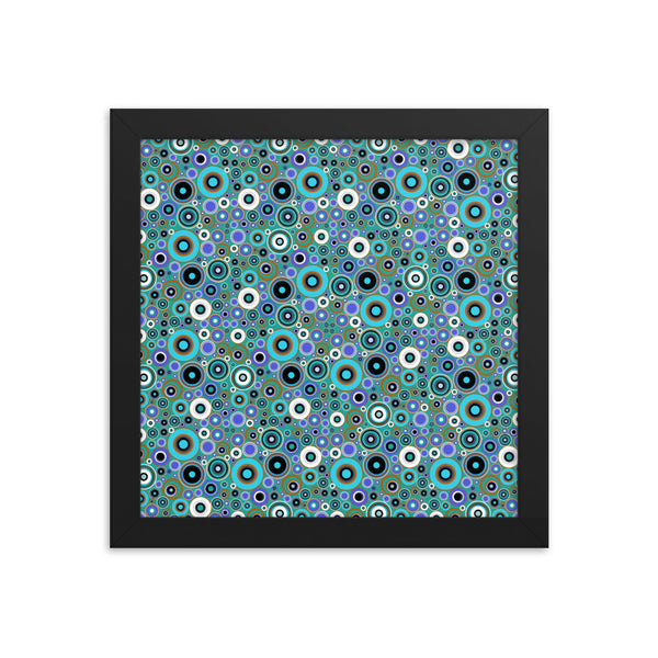 Blue Patterned Framed Art | Mid Century Circles