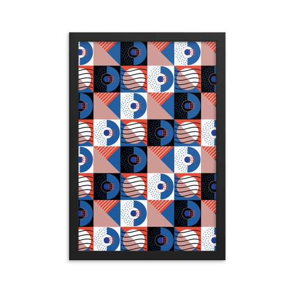 Abstract Patterned Framed Art | Orange | Memphis Bauhaus