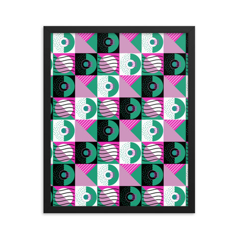 Abstract Patterned Framed Art | Pink | Memphis Bauhaus