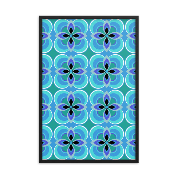 Turquoise Patterned Framed Art | Mid Century Floral