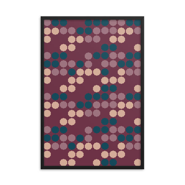Framed Poster Art | Vintage Dot Matrix Burgundy Purple | Mid Century Modern