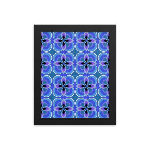 Blue Patterned Framed Art | Mid Century Floral