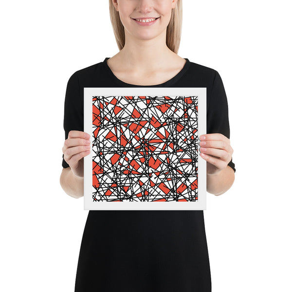 Framed Photo Paper Poster | Contemporary Retro Abstract Red Memphis Scribble