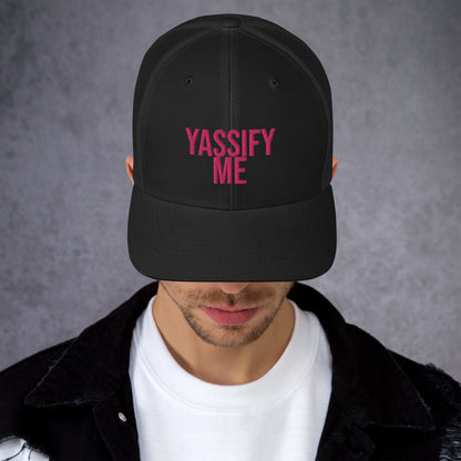 Funny Yassify Yassification retro truckers cap in black by BillingtonPix