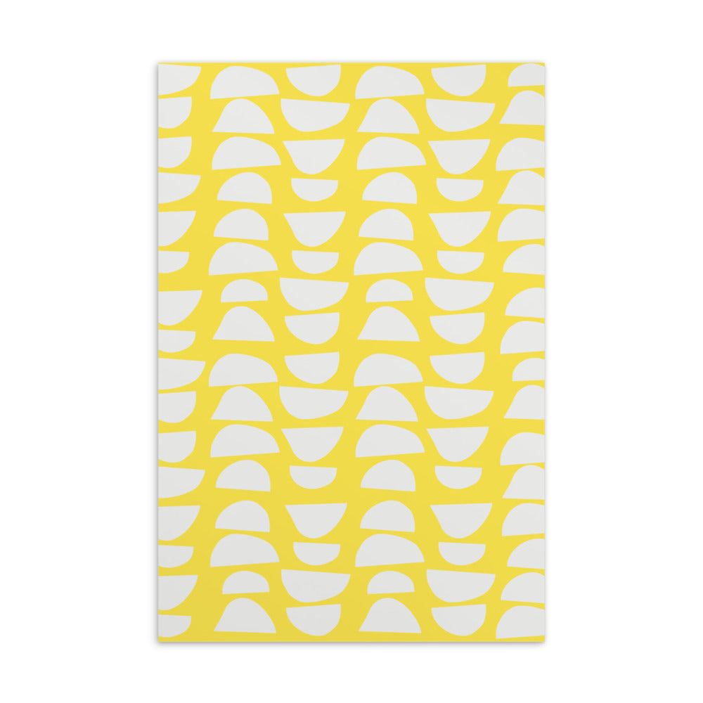 This vintage style card design consists of stacked abstract geometric shapes in stunning cream alternating in reverse against a gorgeous yellow background