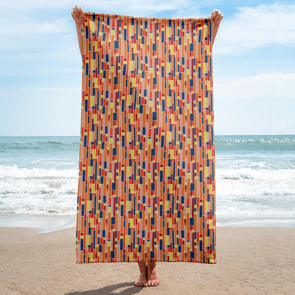 multicolored all-over patterned Mid-Century Modern Stripes bathroom towel