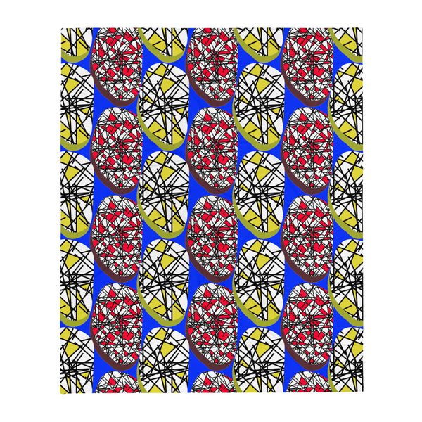Throw Blanket | Blue Abstract Scribble Shapes Contemporary Retro Memphis Design