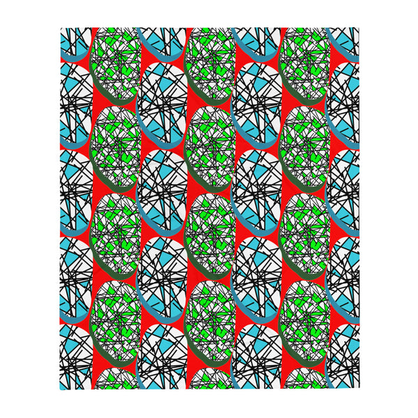 Throw Blanket | Red Abstract Scribble Shapes Contemporary Retro Memphis Design