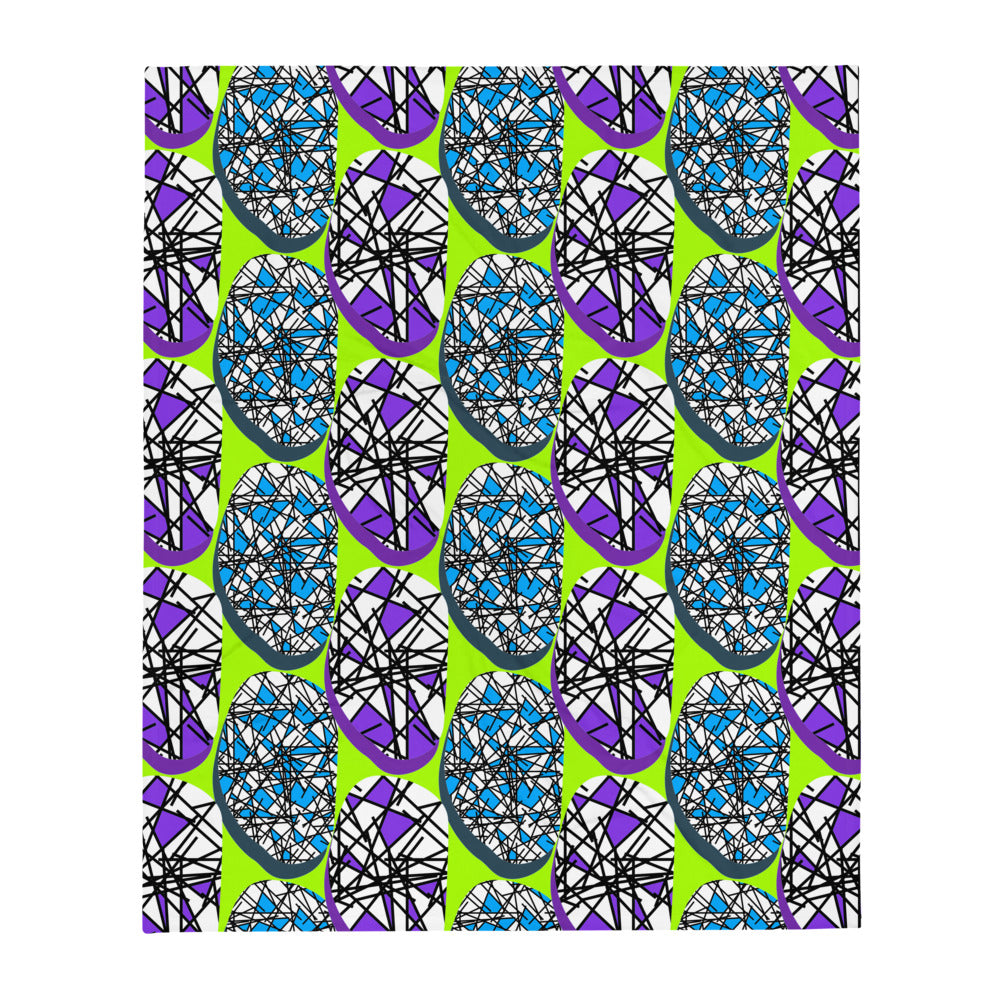 Throw Blanket | Lime Green Abstract Scribble Shapes Contemporary Retro Memphis Design