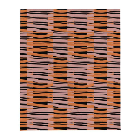 Contemporary Black Fibres Abstract Pattern sofa throw blanket by BillingtonPix with pink and orange abstract fibre markings and a black background