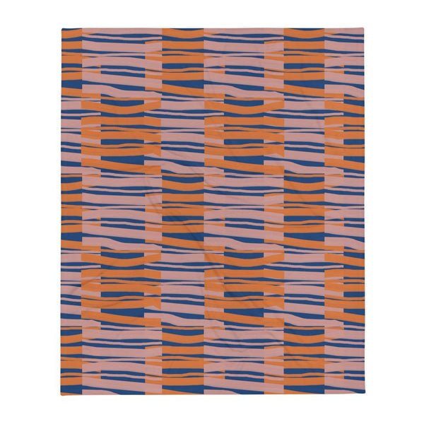 Contemporary Blue Fibres Abstract Pattern sofa throw blanket by BillingtonPix with pink and orange abstract fibre markings and a blue background