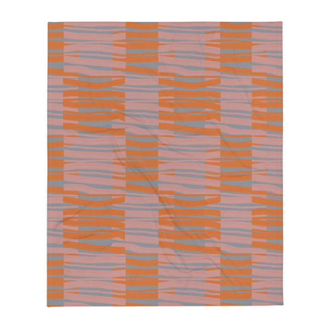 Contemporary Retro Grey Fibres Abstract Pattern sofa throw blanket by BillingtonPix with pink and orange abstract fibre markings and a grey background