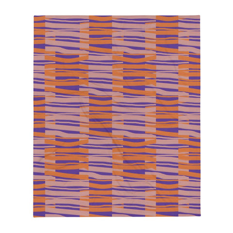 Contemporary Retro Purple Fibres Abstract Pattern sofa throw blanket by BillingtonPix with pink and orange abstract fibre markings and a purple background