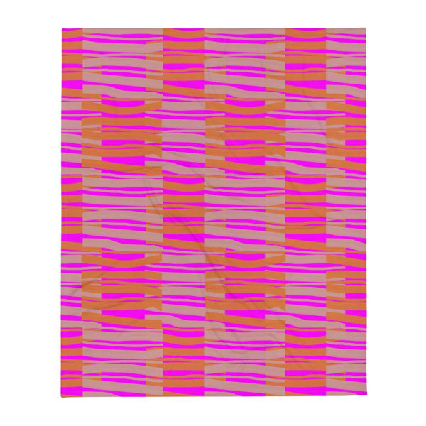 Contemporary Retro Pink Fibres Abstract Pattern sofa throw blanket by BillingtonPix with pink and orange abstract fibre markings and a pink background