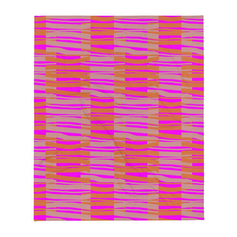Contemporary Retro Pink Fibres Abstract Pattern sofa throw blanket by BillingtonPix with pink and orange abstract fibre markings and a pink background