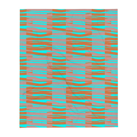 Contemporary Retro Turquoise Fibres Abstract Pattern sofa throw blanket by BillingtonPix with pink and orange abstract fibre markings and a turquoise blue background