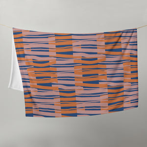 Contemporary Blue Fibres Abstract Pattern sofa throw blanket by BillingtonPix with pink and orange abstract fibre markings and a blue background