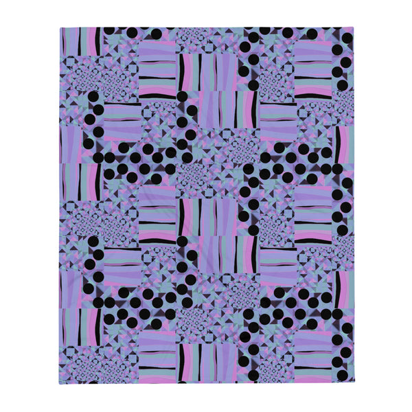 Contemporary Retro Memphis Kaleidoscope Abstract Pattern, with black dots, stripes and geometric shapes, by BillingtonPix