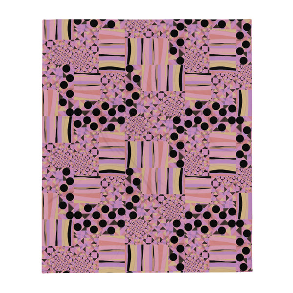 Contemporary Retro Pink Memphis Kaleidoscope Abstract Pattern, with black dots, stripes and geometric shapes, by BillingtonPix