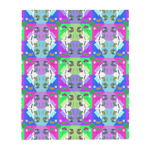 Abstract Checked Candy Kaleidoscope Memphis Pattern colorful boho throw blanket by BillingtonPix, with a beautiful checked arrangement of colorful Memphis design geometric shapes