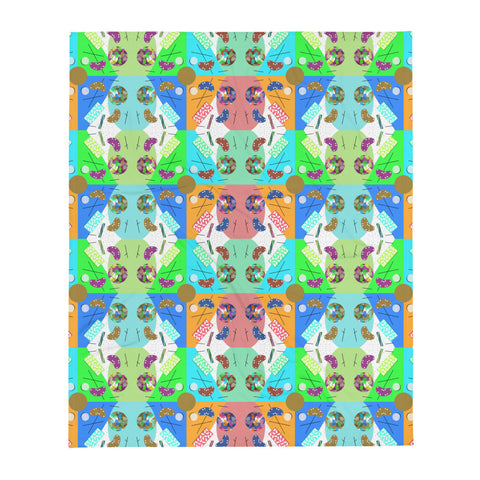 Abstract Checked Festival Kaleidoscope Memphis Pattern colorful boho throw blanket by BillingtonPix, with a beautiful checked arrangement of colorful Memphis design geometric shapes