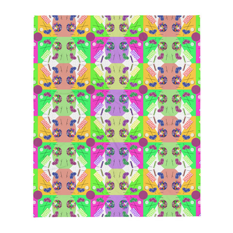 Abstract Checked Fruity Kaleidoscope Memphis Pattern colorful boho throw blanket by BillingtonPix, with a beautiful checked arrangement of colorful Memphis design geometric shapes