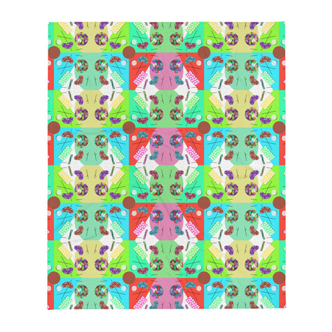 Abstract Checked Circus Blue Kaleidoscope Memphis Pattern colorful boho throw blanket by BillingtonPix, with a beautiful checked arrangement of colorful Memphis design geometric shapes