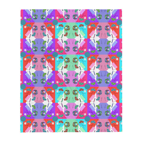 Abstract Checked Rainbow Kaleidoscope Memphis Pattern colorful boho throw blanket by BillingtonPix, with a beautiful checked arrangement of colorful Memphis design geometric shapes