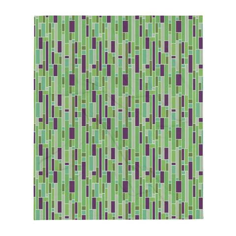 Throw Blanket | Green Mid Century Modern Geometric Stripes Pattern