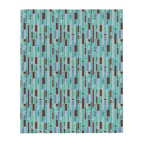 Throw Blanket | Turquoise Mid Century Modern Geometric Stripes Pattern