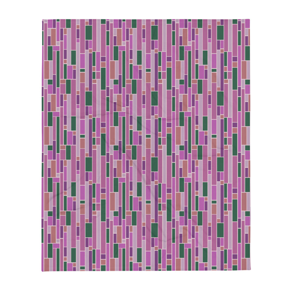 Throw Blanket | Pink Mid Century Modern Geometric Stripes Pattern