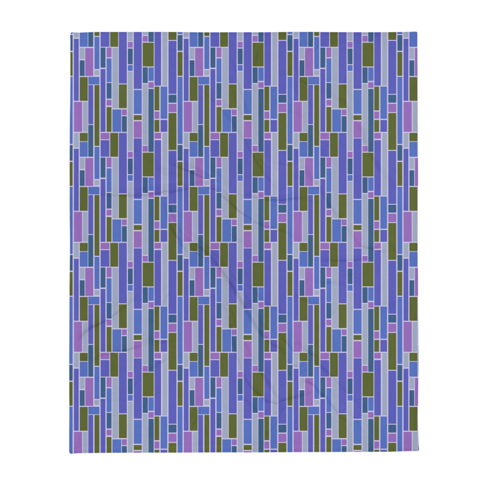 Throw Blanket | Blue Mid Century Modern Geometric Stripes Pattern