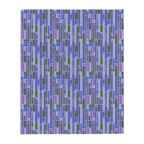Throw Blanket | Blue Mid Century Modern Geometric Stripes Pattern