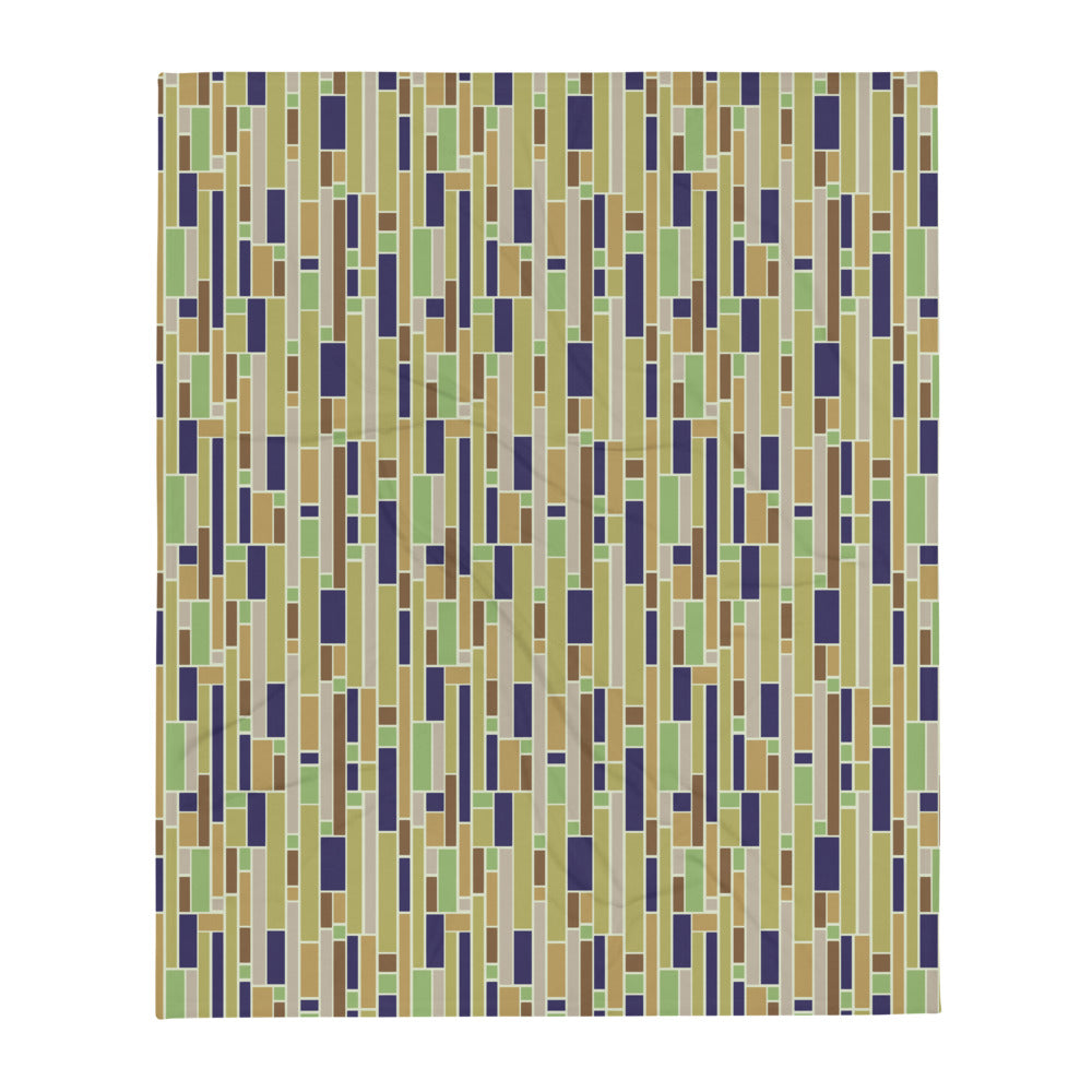 Throw Blanket | Yellow Mid Century Modern Geometric Stripes Pattern