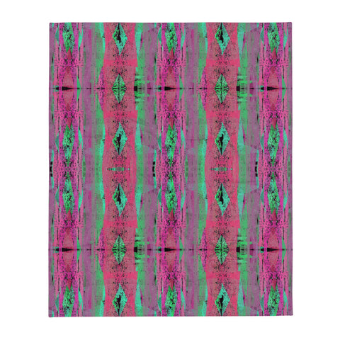 Contemporary Retro Victorian Geometric Crimson throw blanket by BillingtonPix with vivid pink, red and green tones and a geometric retro style pattern design